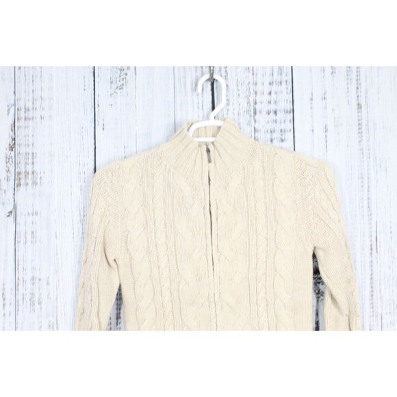 LL Bean Double L Cable Sweater Zip Cardigan Cream Size XS - Picture 2 of 10